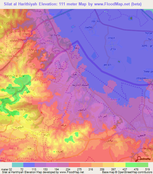 Silat al Harithiyah,Palestinian Territory Elevation Map