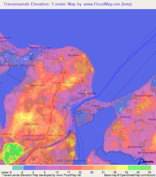Travemuende,Germany Elevation Map