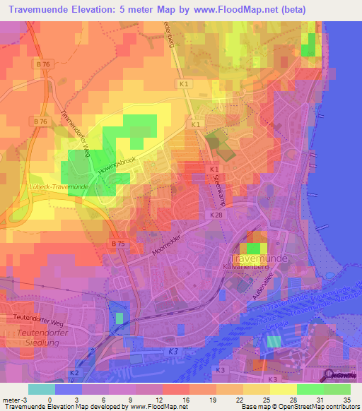 Travemuende,Germany Elevation Map