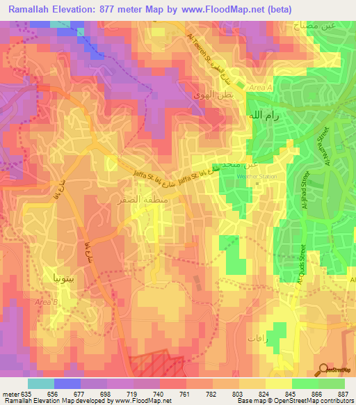 Ramallah,Palestinian Territory Elevation Map