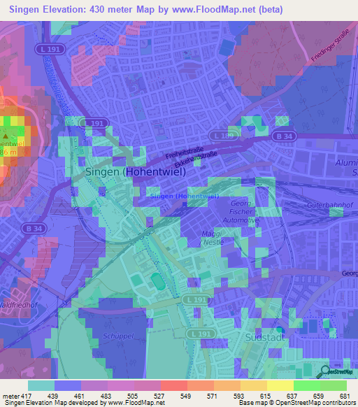 Singen,Germany Elevation Map