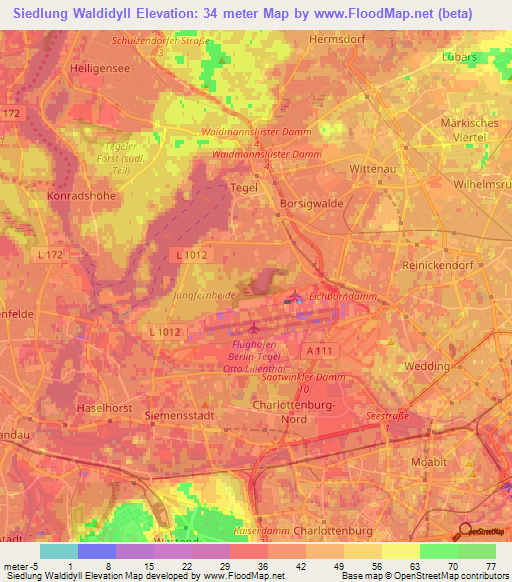 Siedlung Waldidyll,Germany Elevation Map