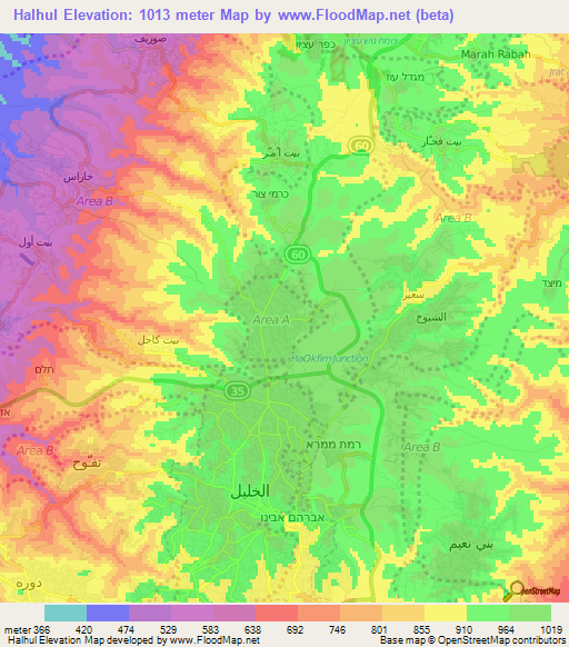 Halhul,Palestinian Territory Elevation Map