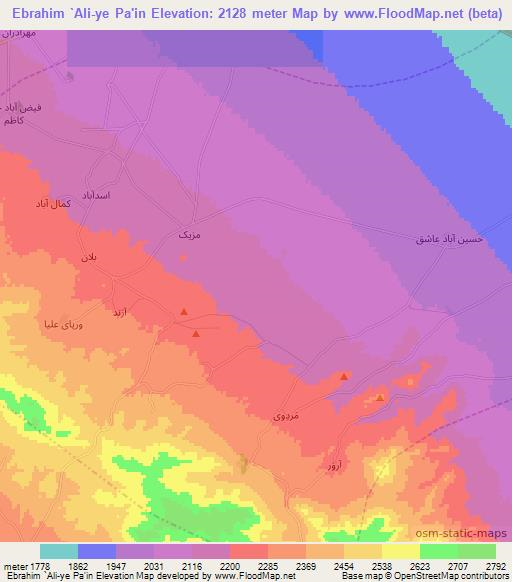 Ebrahim `Ali-ye Pa'in,Iran Elevation Map
