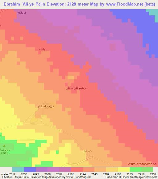 Ebrahim `Ali-ye Pa'in,Iran Elevation Map