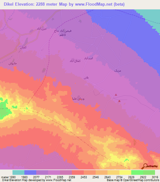 Dikel,Iran Elevation Map