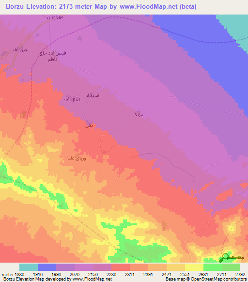 Borzu,Iran Elevation Map