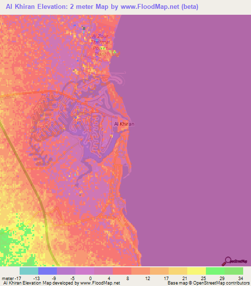 Al Khiran,Kuwait Elevation Map