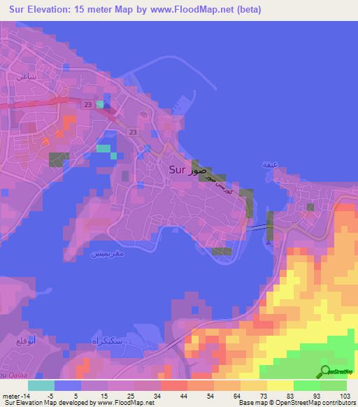 Sur,Oman Elevation Map