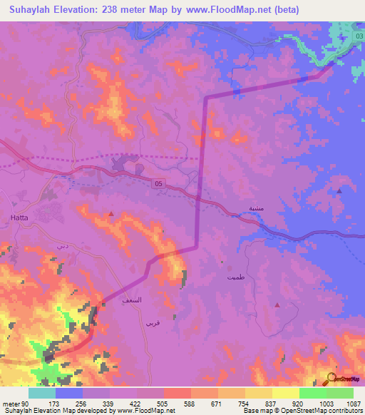 Suhaylah,United Arab Emirates Elevation Map