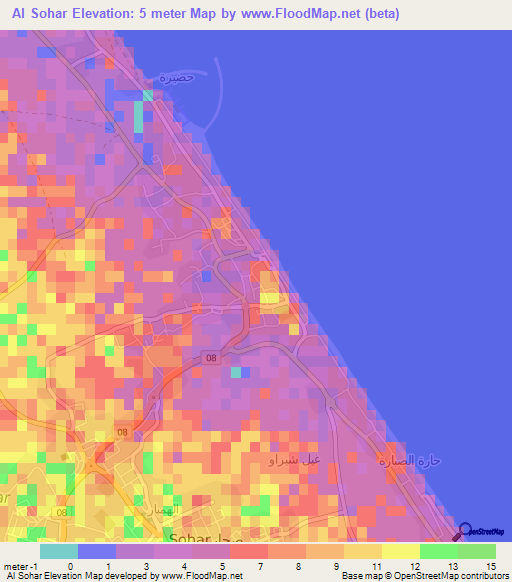 Al Sohar,Oman Elevation Map