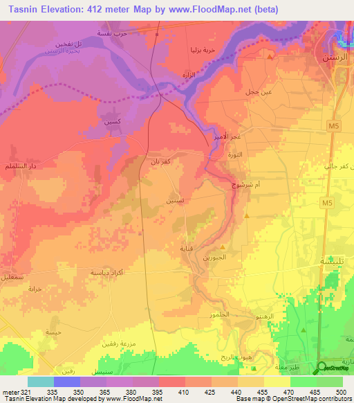 Tasnin,Syria Elevation Map