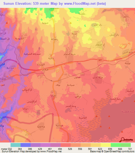 Sunun,Syria Elevation Map