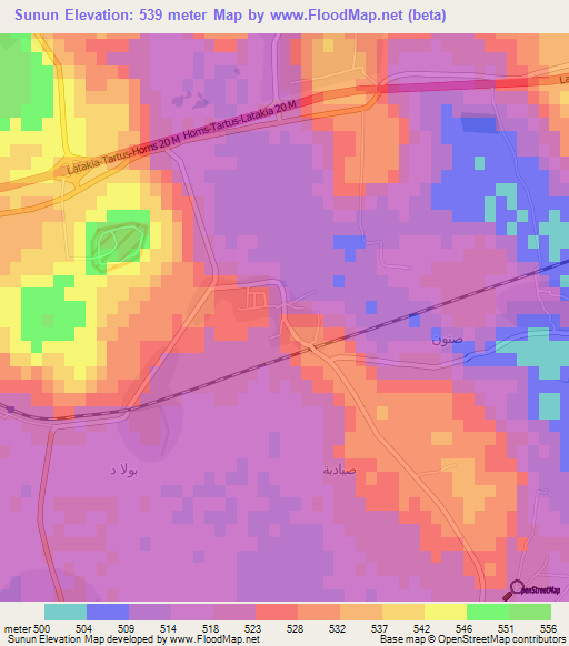 Sunun,Syria Elevation Map