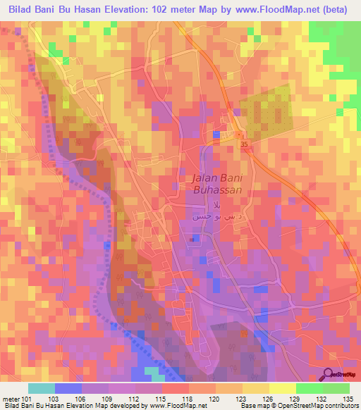 Bilad Bani Bu Hasan,Oman Elevation Map