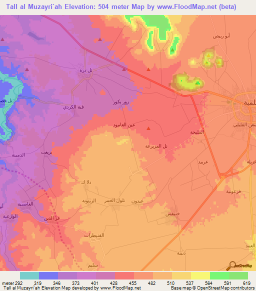Tall al Muzayri`ah,Syria Elevation Map