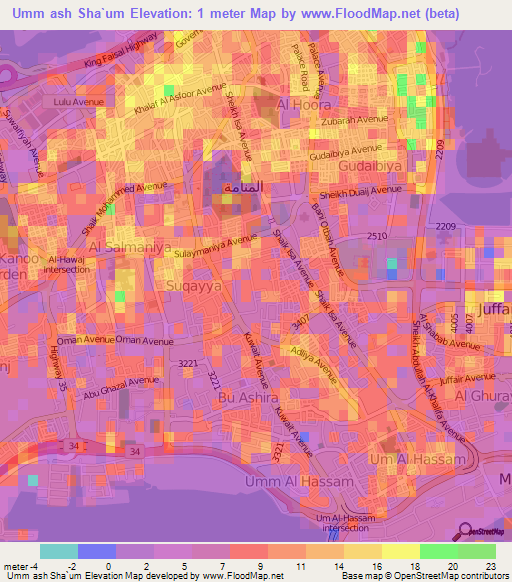 Umm ash Sha`um,Bahrain Elevation Map