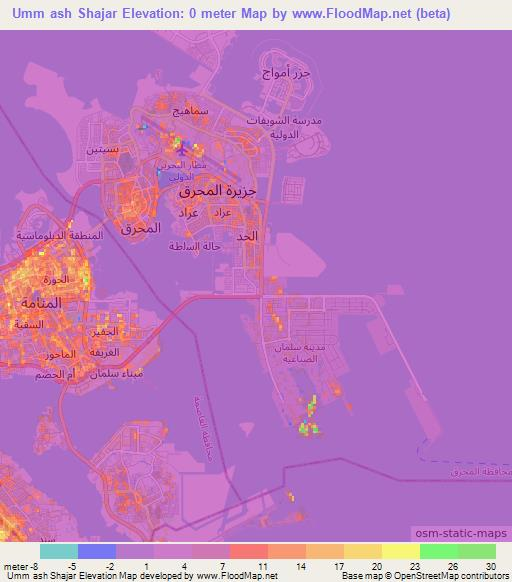 Umm ash Shajar,Bahrain Elevation Map