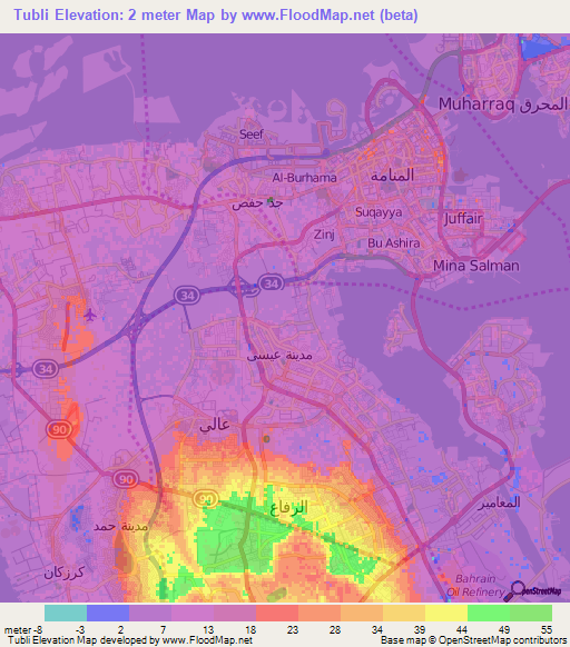 Tubli,Bahrain Elevation Map
