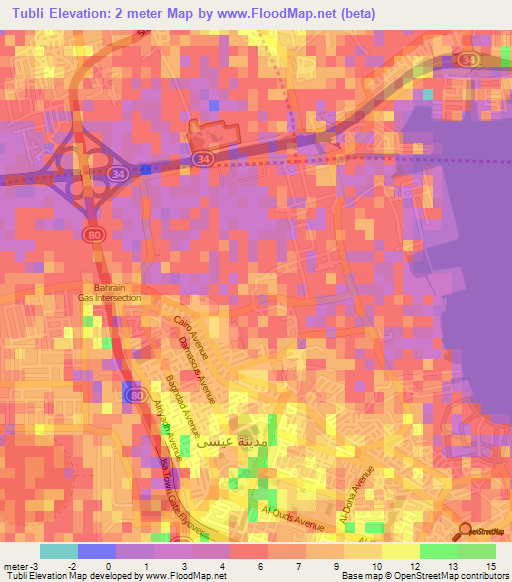 Tubli,Bahrain Elevation Map