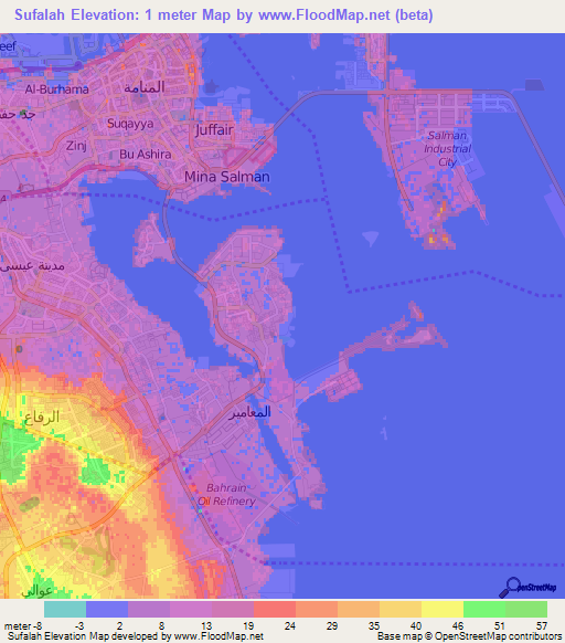 Sufalah,Bahrain Elevation Map