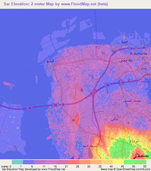 Sar,Bahrain Elevation Map