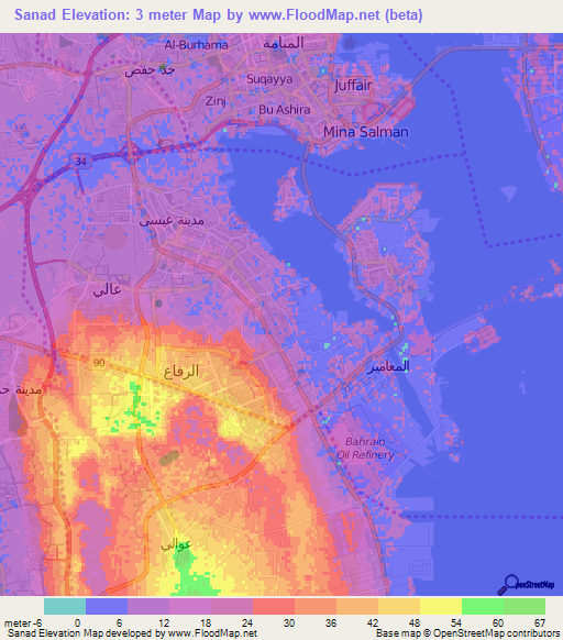 Sanad,Bahrain Elevation Map