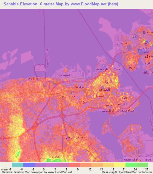 Sanabis,Bahrain Elevation Map