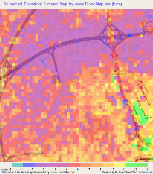 Salmabad,Bahrain Elevation Map
