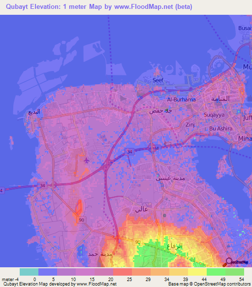 Qubayt,Bahrain Elevation Map