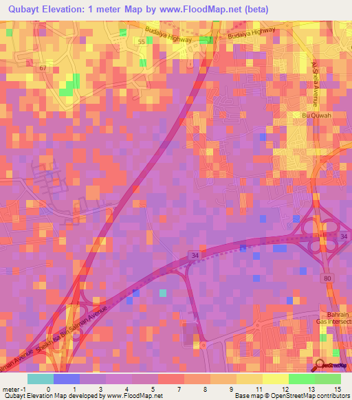 Qubayt,Bahrain Elevation Map