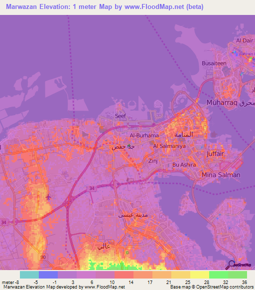 Marwazan,Bahrain Elevation Map