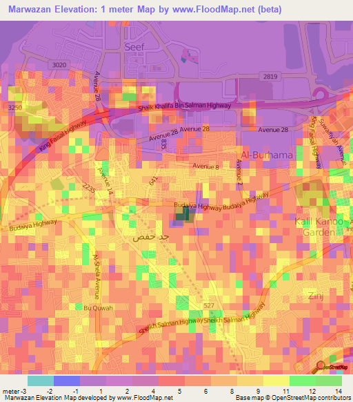 Marwazan,Bahrain Elevation Map