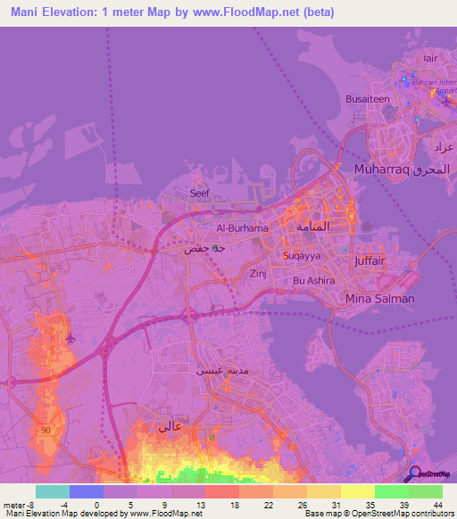 Mani,Bahrain Elevation Map