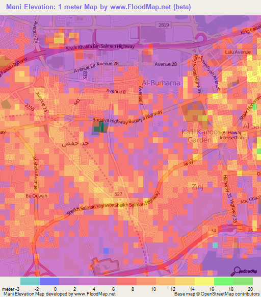 Mani,Bahrain Elevation Map