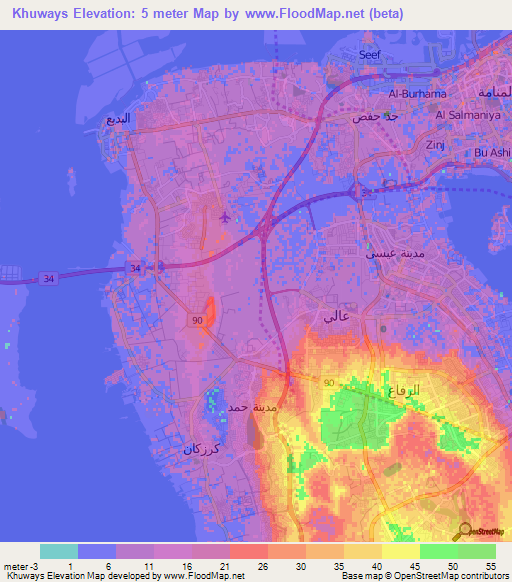 Khuways,Bahrain Elevation Map