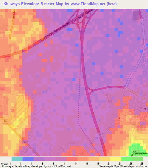 Khuways,Bahrain Elevation Map