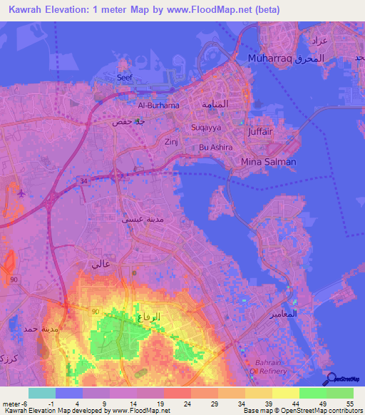 Kawrah,Bahrain Elevation Map