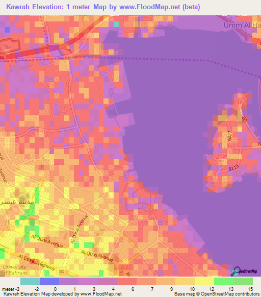 Kawrah,Bahrain Elevation Map