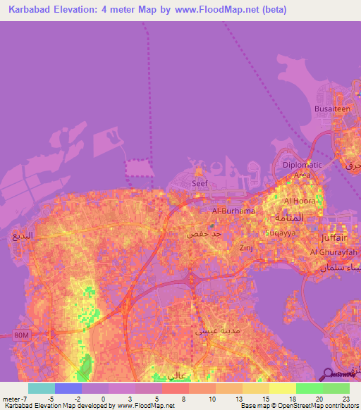 Karbabad,Bahrain Elevation Map