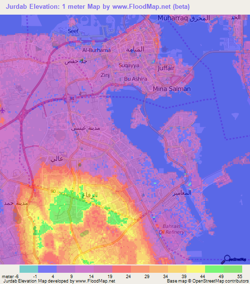 Jurdab,Bahrain Elevation Map