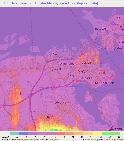 Jidd Hafs,Bahrain Elevation Map
