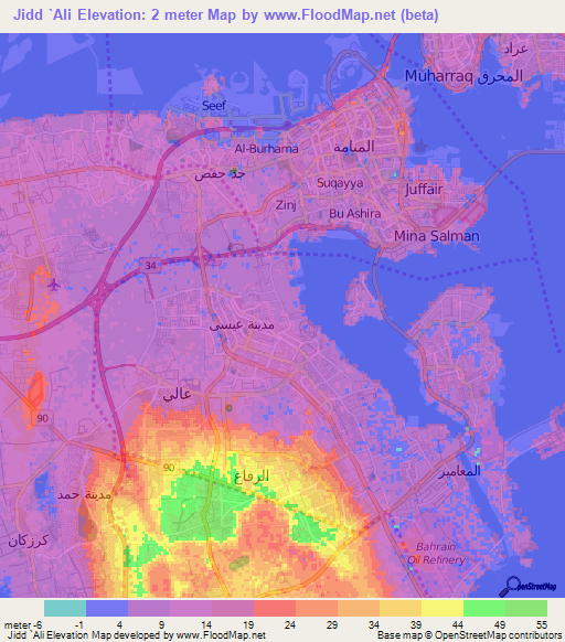 Jidd `Ali,Bahrain Elevation Map