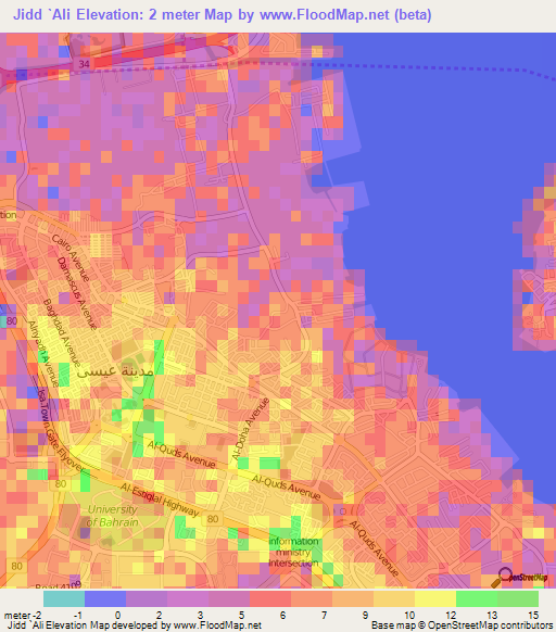 Jidd `Ali,Bahrain Elevation Map