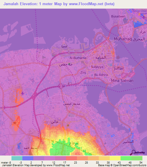 Jamalah,Bahrain Elevation Map
