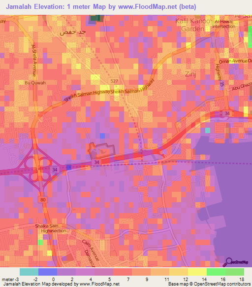 Jamalah,Bahrain Elevation Map