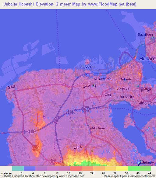 Jabalat Habashi,Bahrain Elevation Map