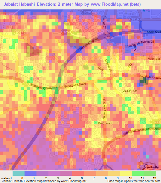 Jabalat Habashi,Bahrain Elevation Map