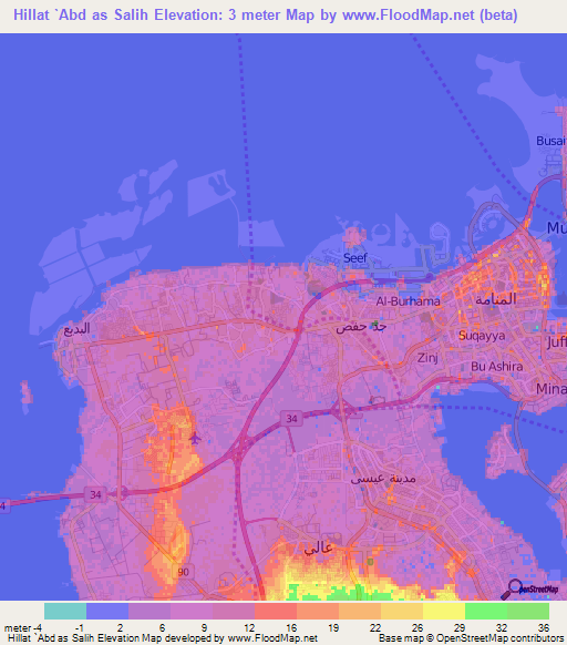 Hillat `Abd as Salih,Bahrain Elevation Map