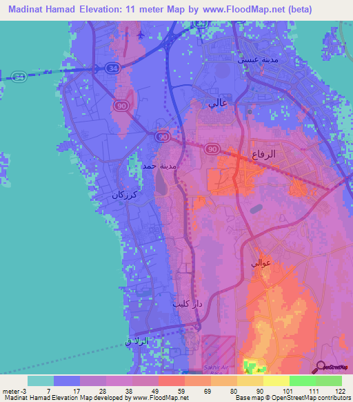 Madinat Hamad,Bahrain Elevation Map
